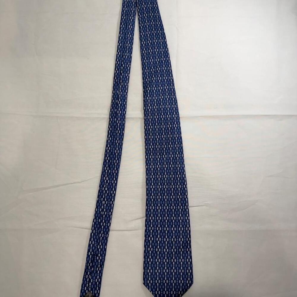 Emanuel Ungaro Blue Tie with White Geometric Pattern